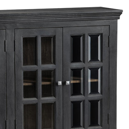 Bengal Manor Acacia Wood 4 Door Window Pane Cabinet