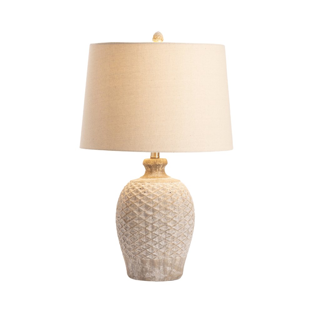 Textured Tan Ceramic Table Lamp With Diamond Pattern And Tapered Shade