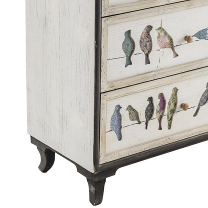 Crestview Collection Birds on a Wire 3 Drawer Painted Chest Furniture, White
