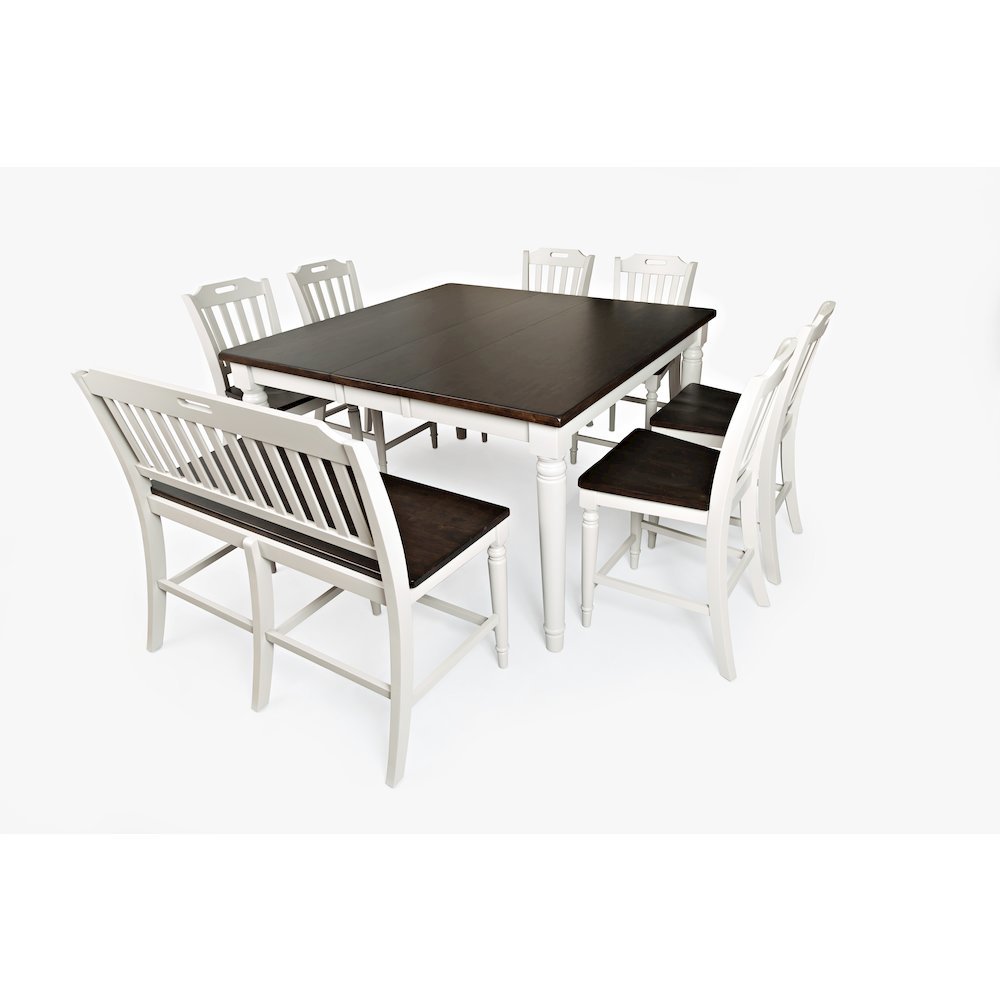 Rubberwood Farmhouse Counter Height Table, Bench & Chairs 8-Piece, Soft Grey
