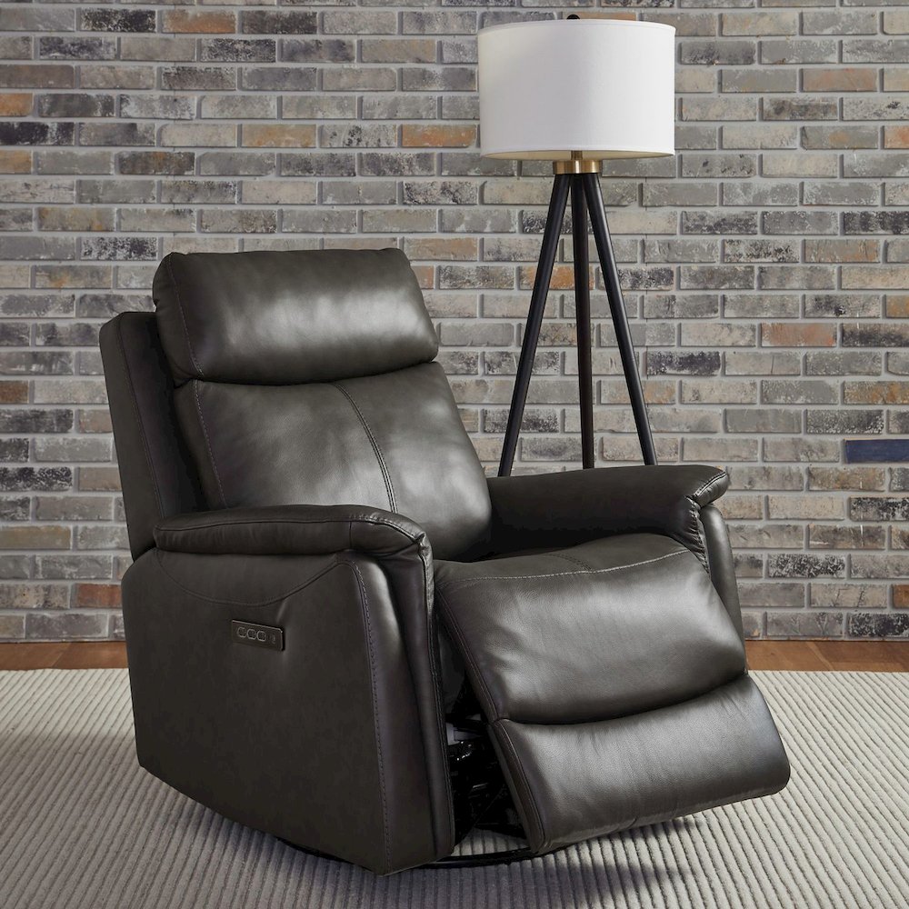 Rowland Triple Power Recliner Living Room Chair - Aline Coal Brown Leather