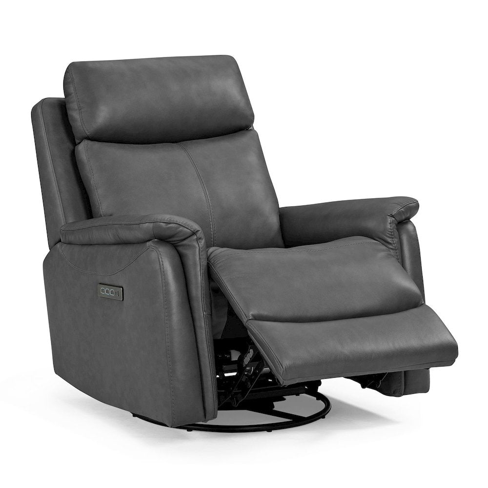 Rowland Triple Power Recliner Living Room Chair - Aline Coal Brown Leather