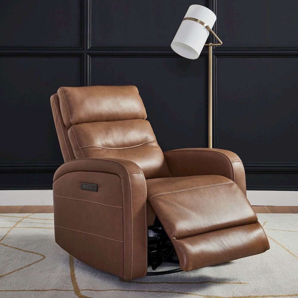Rosslyn Triple Power Recliner Living Room Chair - York Butternut Brown Leather