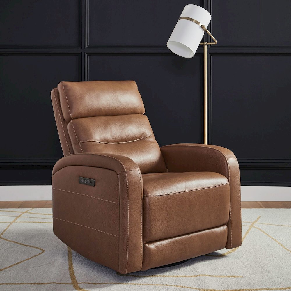 Rosslyn Triple Power Recliner Living Room Chair - York Butternut Brown Leather