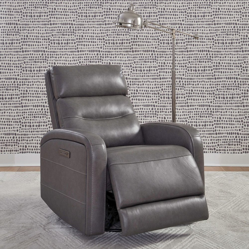 Rosslyn Triple Power Recliner Living Room Chair - York Charcoal Gray Leather