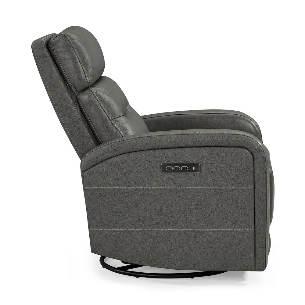 Rosslyn Triple Power Recliner Living Room Chair - York Charcoal Gray Leather