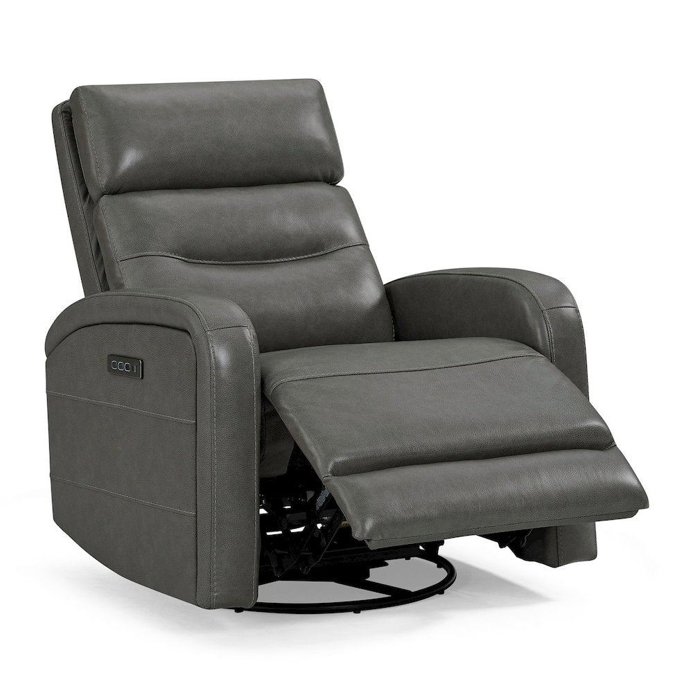 Rosslyn Triple Power Recliner Living Room Chair - York Charcoal Gray Leather