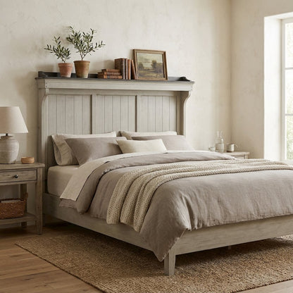 Weathered Linen Finish Headboard with Dusty Taupe Tops Wood Veneers