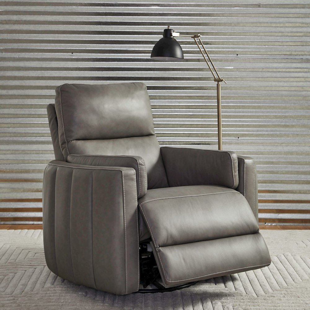 Reilly Triple Power Recliner Living Room Chair - Aline Light Gray Leather