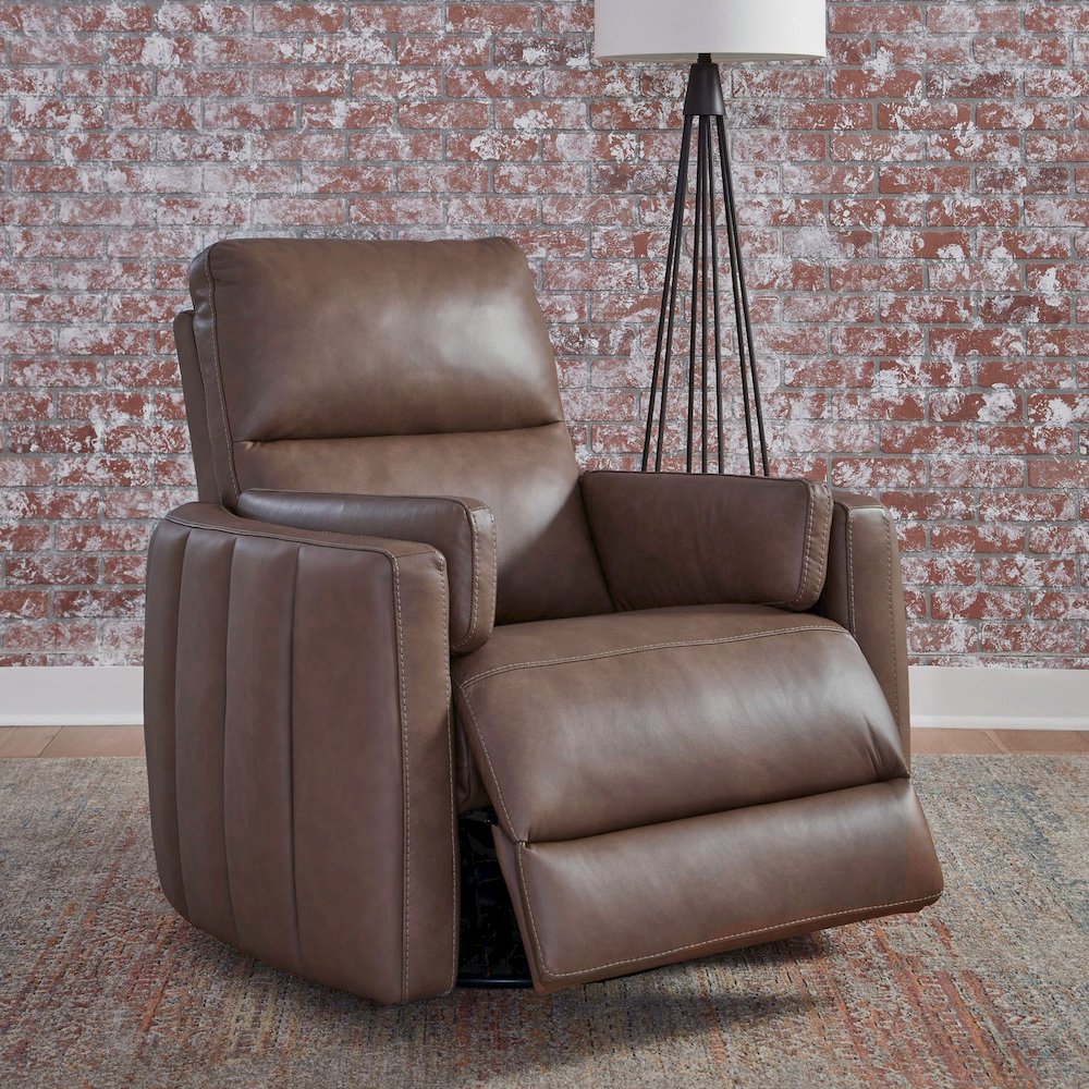 Reilly Triple Power Recliner Living Room Chair - Aline Saddle Brown Leather