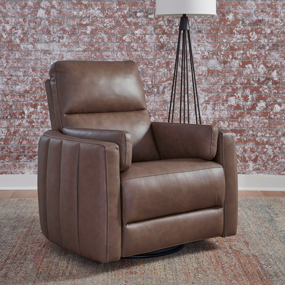 Reilly Triple Power Recliner Living Room Chair - Aline Saddle Brown Leather