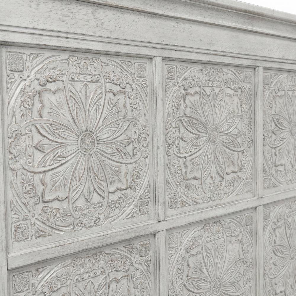 King Headboard Antique White with Tobacco Top Solid Wood Panel Design
