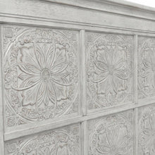 King Headboard Antique White with Tobacco Top Solid Wood Panel Design