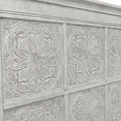 King Headboard Antique White with Tobacco Top Solid Wood Panel Design