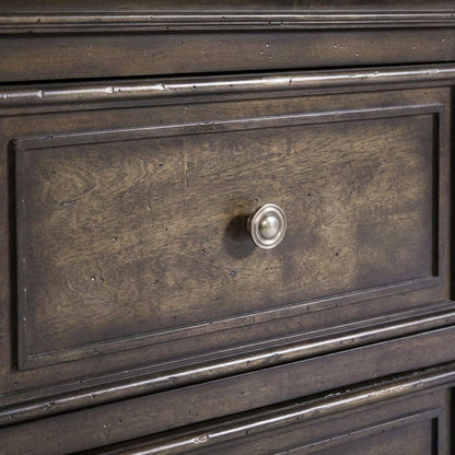 Brown Nightstand with Two Drawers and Charging Station for Bedroom Storage