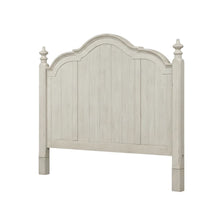King Poster Headboard Antique White Chestnut Top Solid Wood Farmhouse Design