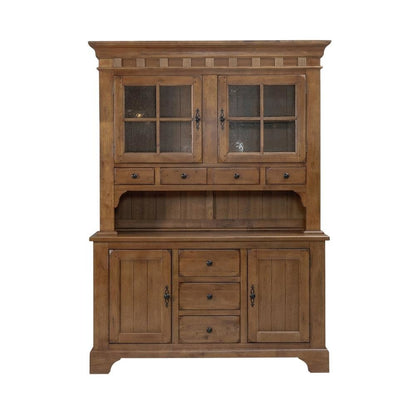 Rustic Oak and Black Hutch & Buffet Set with Traditional Style and Rubberwood