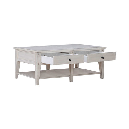 Lake House Drawer Cocktail Table - Weathered White Oak Wood Plank Top