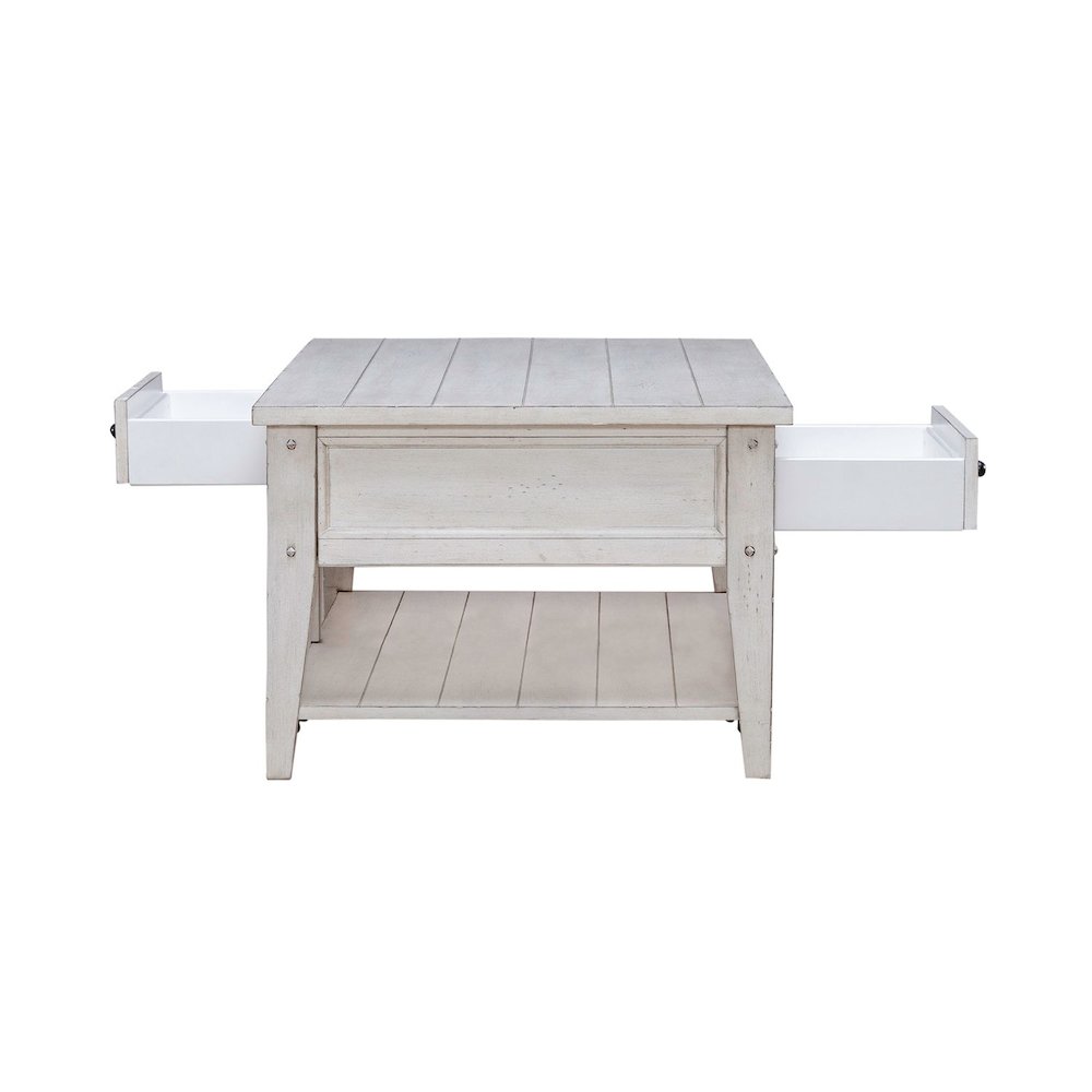 Lake House Drawer Cocktail Table - Weathered White Oak Wood Plank Top