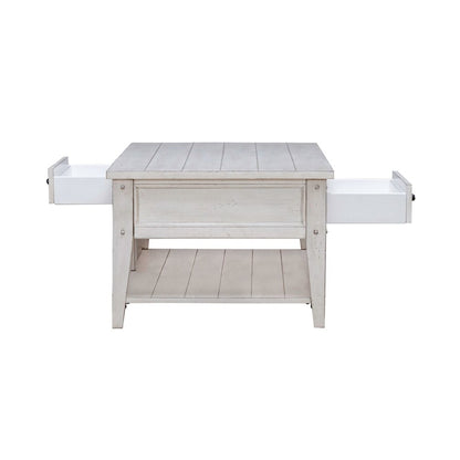 Lake House Drawer Cocktail Table - Weathered White Oak Wood Plank Top