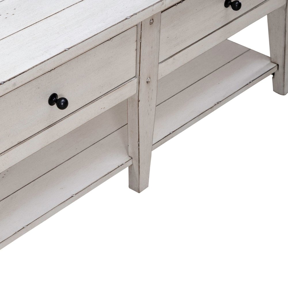 Lake House Drawer Cocktail Table - Weathered White Oak Wood Plank Top