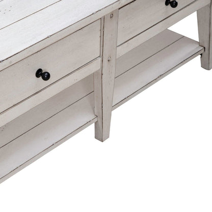 Lake House Drawer Cocktail Table - Weathered White Oak Wood Plank Top