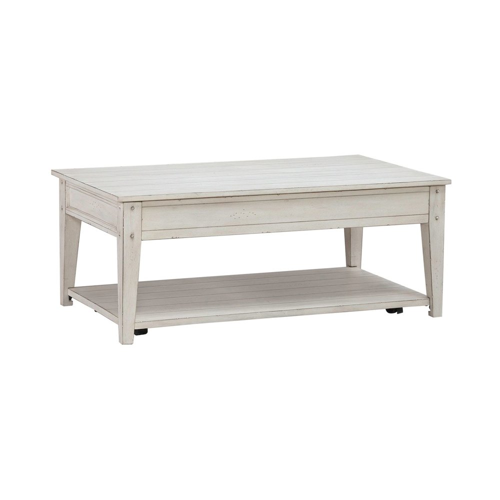 Lake House Lift Top Cocktail Table - Weathered White Oak Wood Plank Top