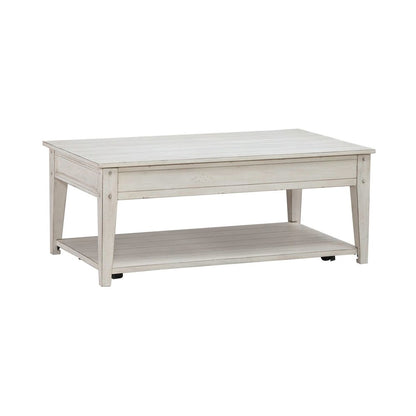 Lake House Lift Top Cocktail Table - Weathered White Oak Wood Plank Top