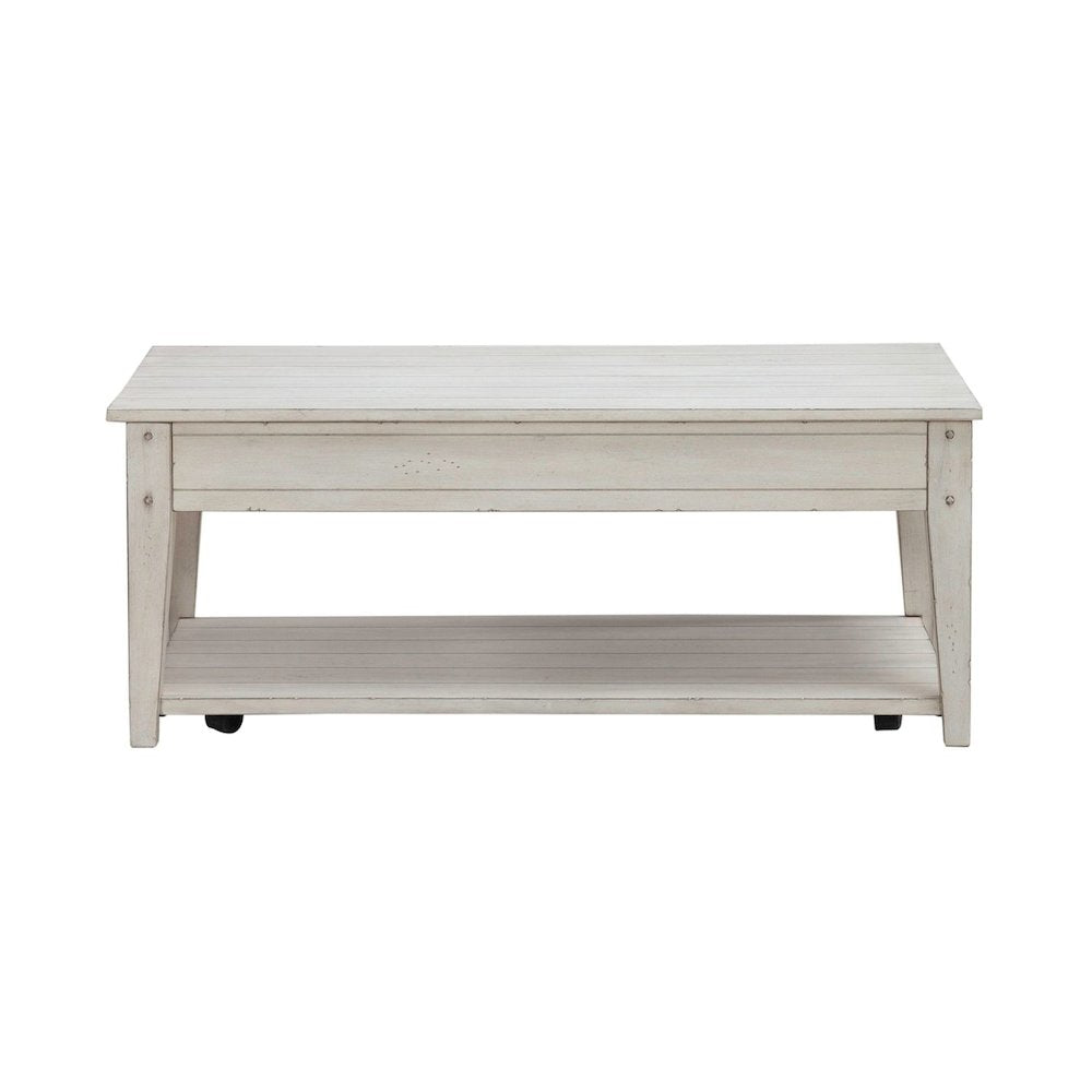 Lake House Lift Top Cocktail Table - Weathered White Oak Wood Plank Top
