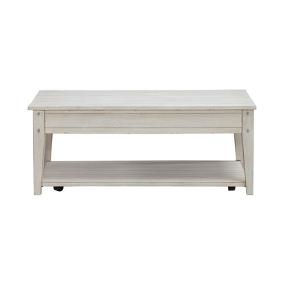Lake House Lift Top Cocktail Table - Weathered White Oak Wood Plank Top