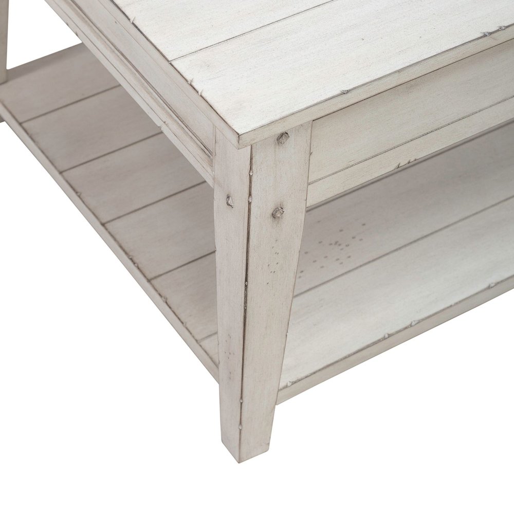 Lake House Lift Top Cocktail Table - Weathered White Oak Wood Plank Top