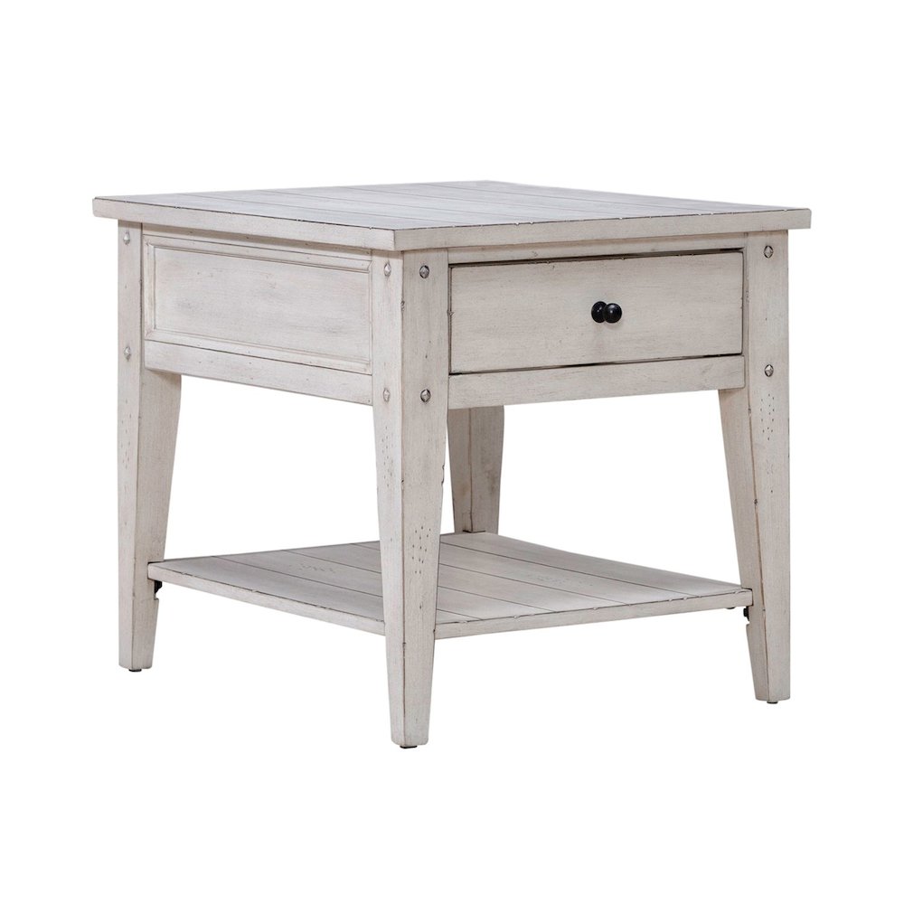Lake House End Table - Weathered White Oak Wood Plank Top