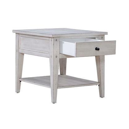 Lake House End Table - Weathered White Oak Wood Plank Top