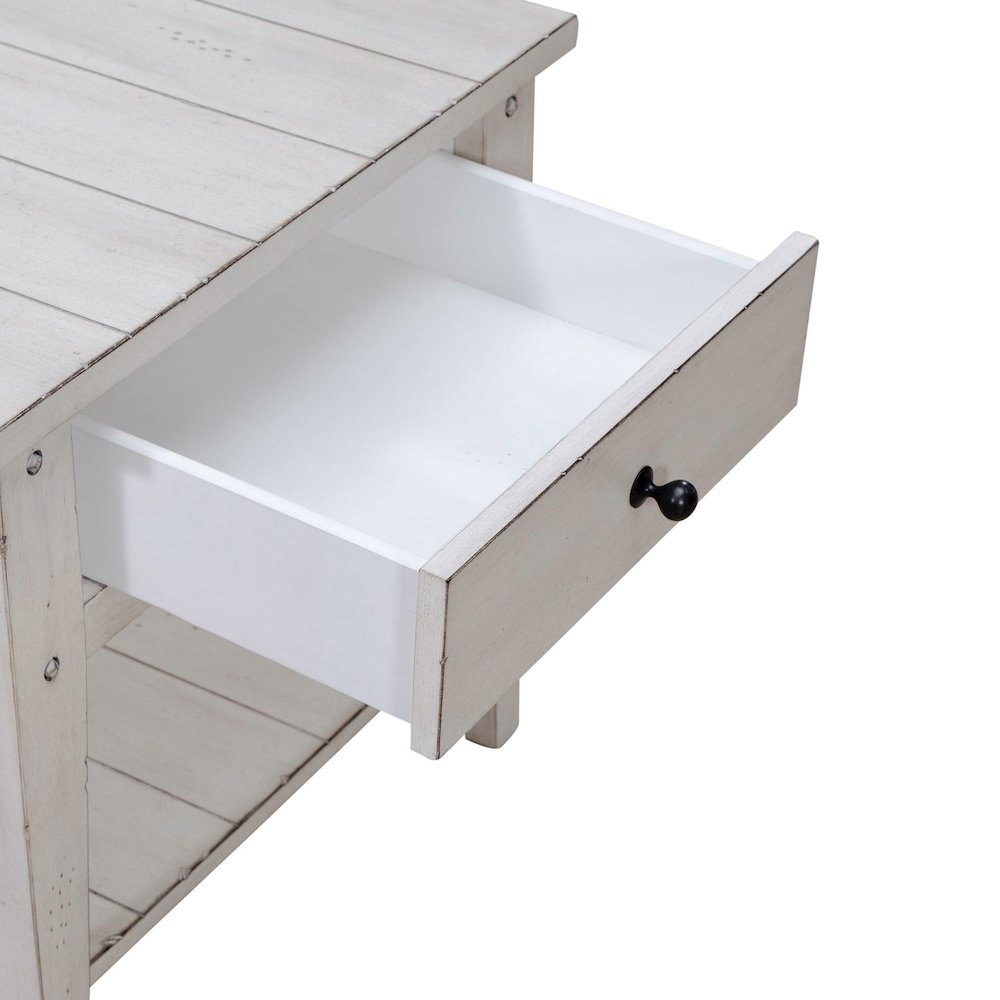 Lake House End Table - Weathered White Oak Wood Plank Top