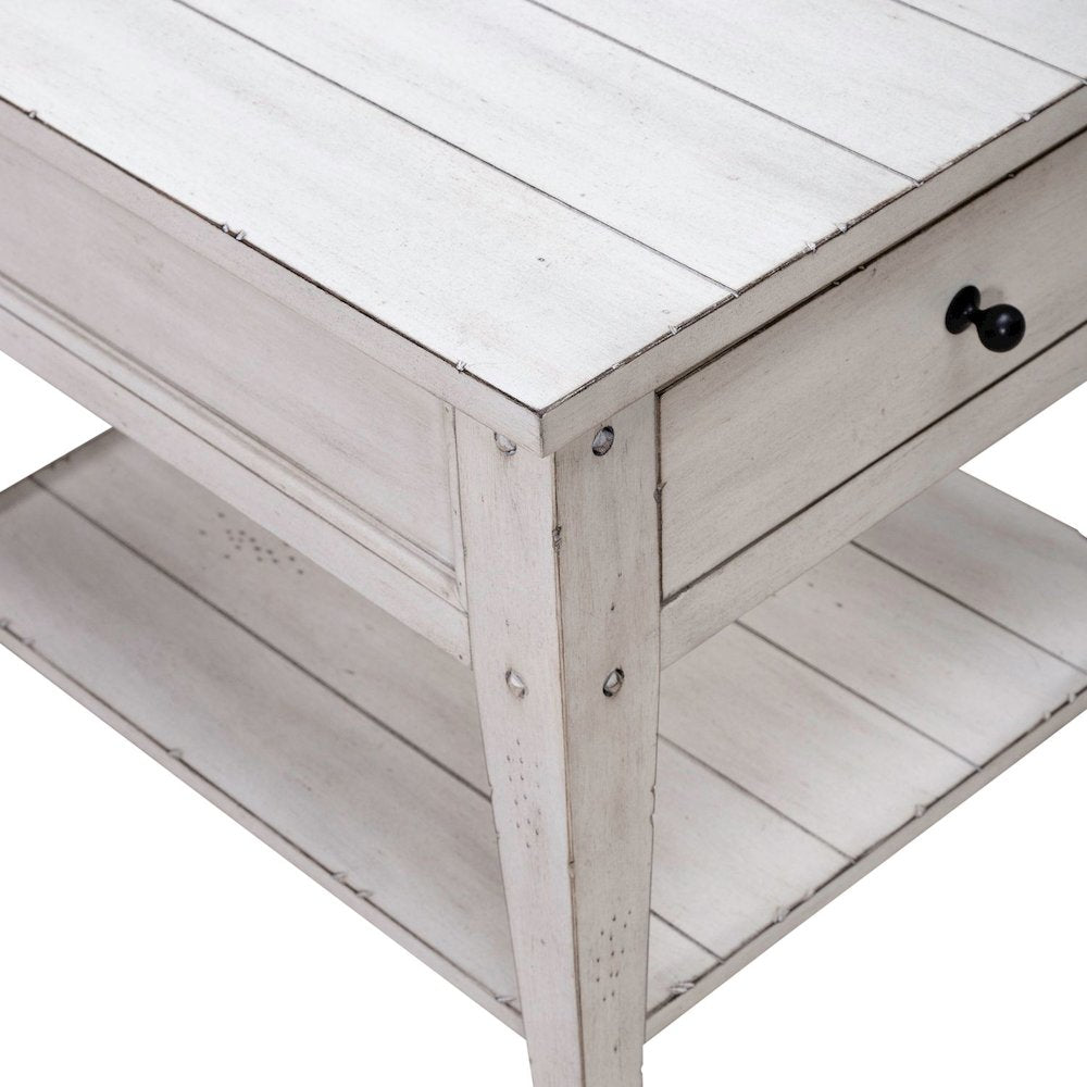 Lake House End Table - Weathered White Oak Wood Plank Top