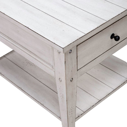 Lake House End Table - Weathered White Oak Wood Plank Top