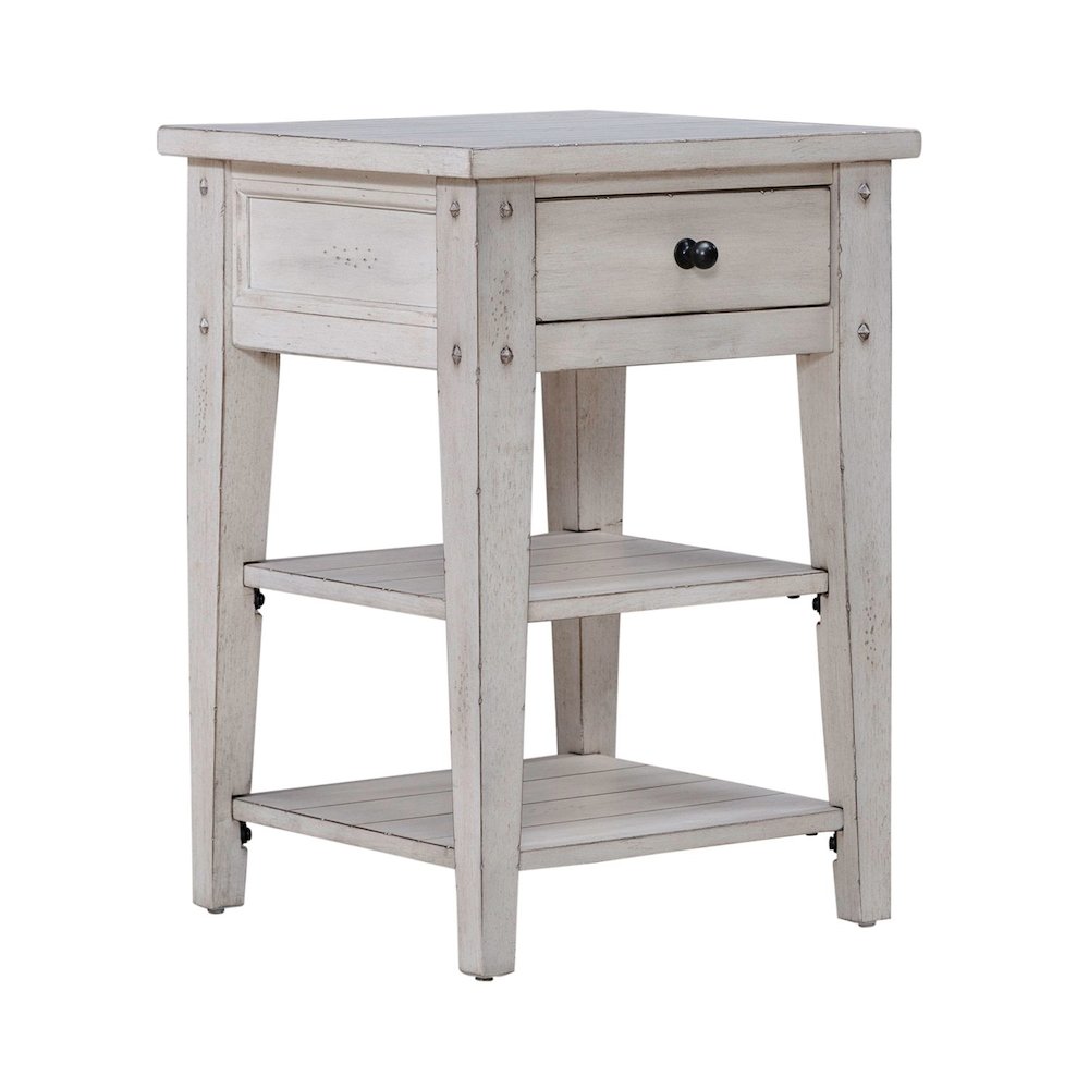 Lake House Chair Side Table - Weathered White Oak Wood Plank Top