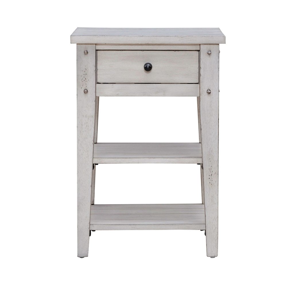 Lake House Chair Side Table - Weathered White Oak Wood Plank Top