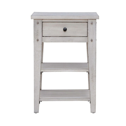 Lake House Chair Side Table - Weathered White Oak Wood Plank Top