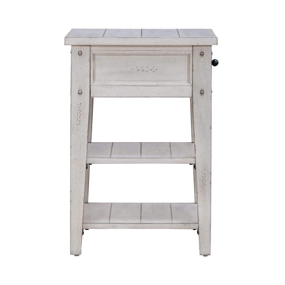 Lake House Chair Side Table - Weathered White Oak Wood Plank Top