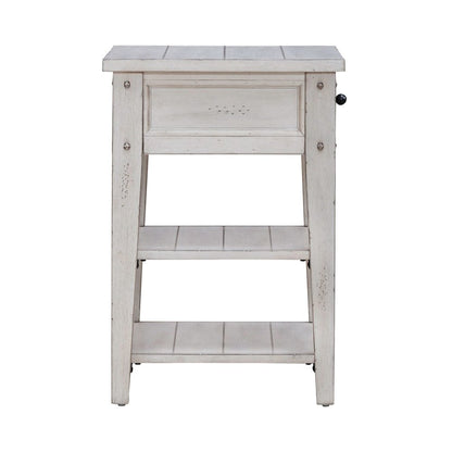 Lake House Chair Side Table - Weathered White Oak Wood Plank Top
