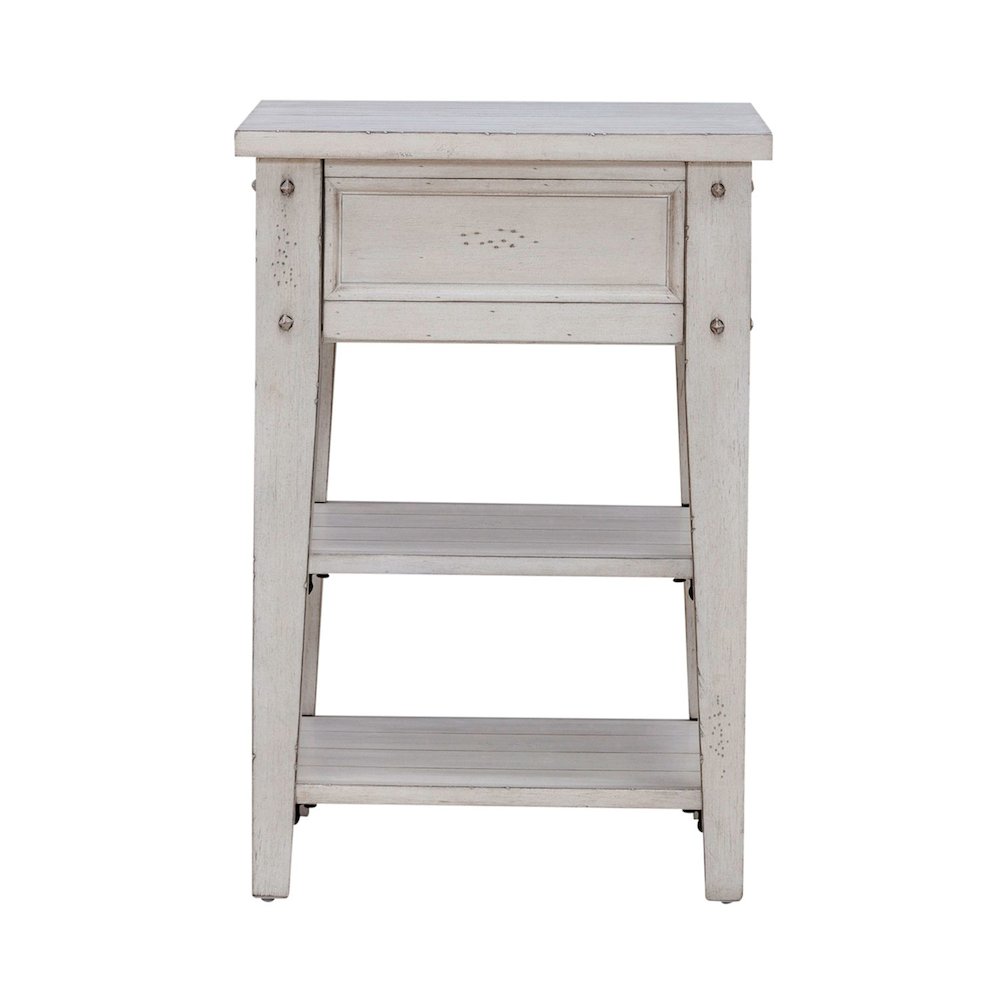 Lake House Chair Side Table - Weathered White Oak Wood Plank Top