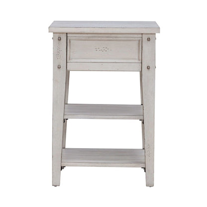 Lake House Chair Side Table - Weathered White Oak Wood Plank Top