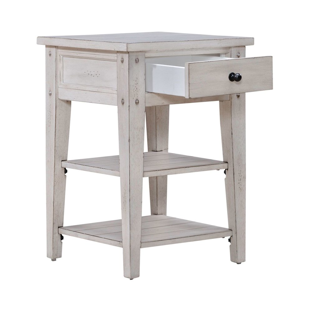 Lake House Chair Side Table - Weathered White Oak Wood Plank Top