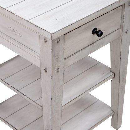 Lake House Chair Side Table - Weathered White Oak Wood Plank Top
