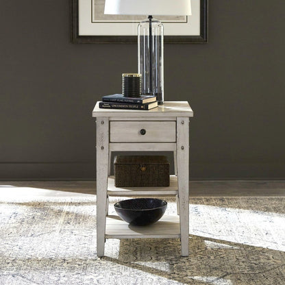 Lake House Chair Side Table - Weathered White Oak Wood Plank Top