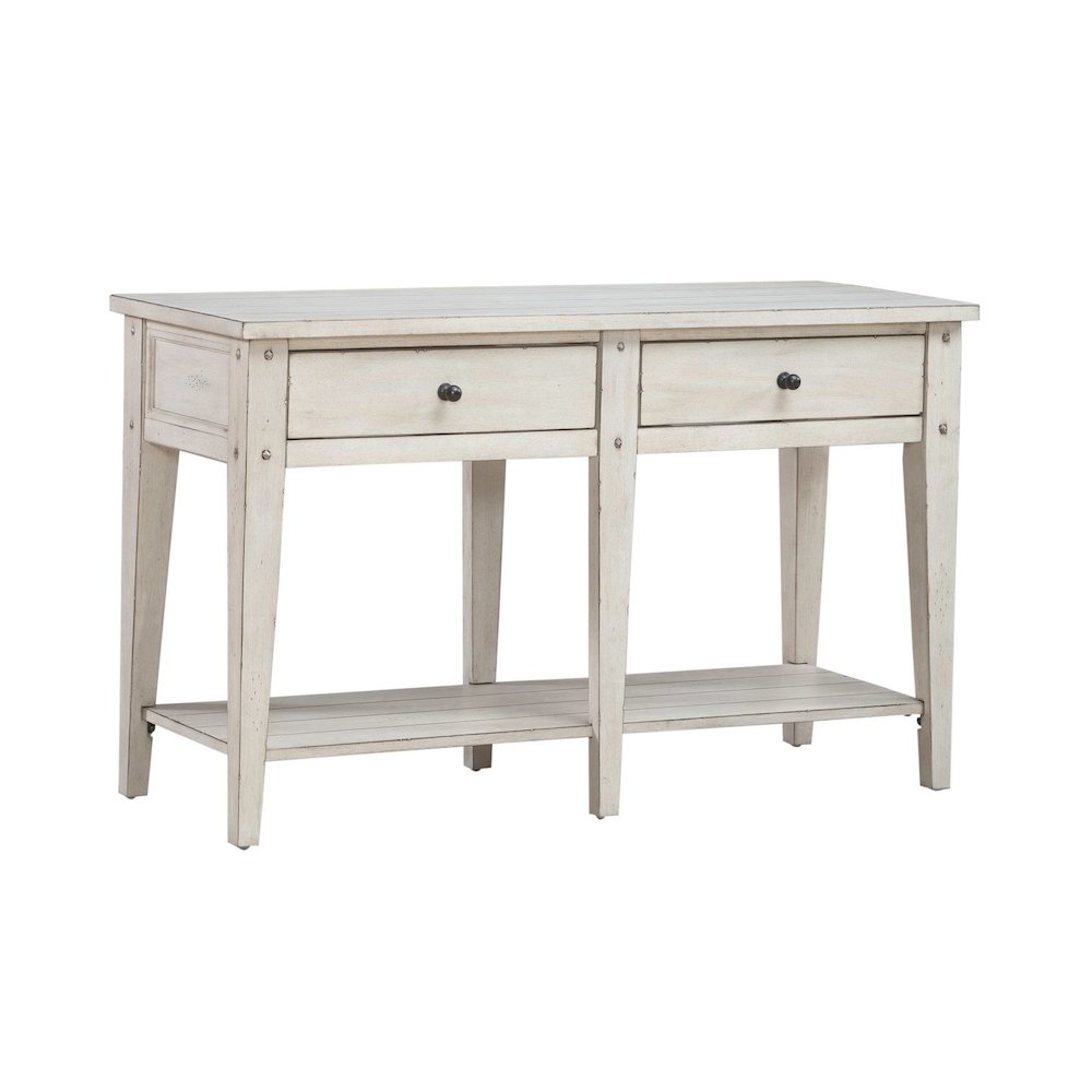 Lake House Drawer Sofa Table - Weathered White Oak Wood Plank Top
