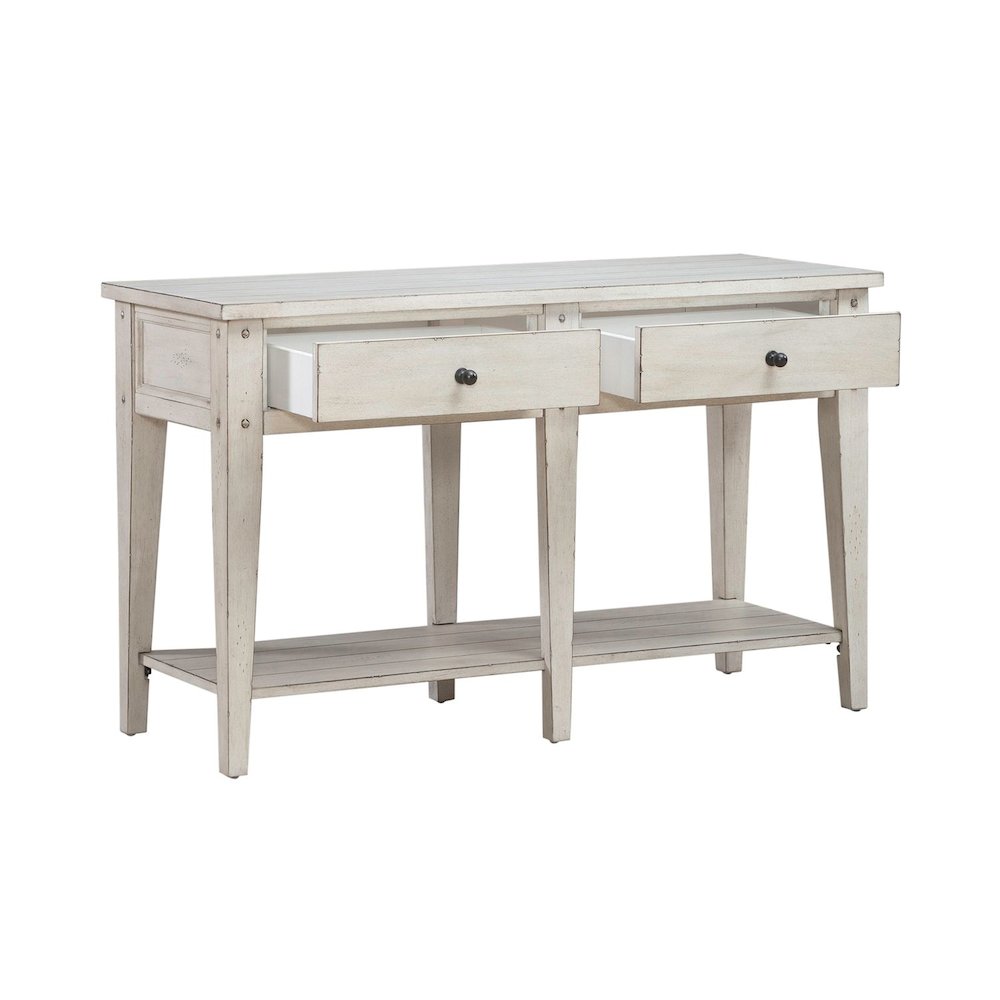 Lake House Drawer Sofa Table - Weathered White Oak Wood Plank Top