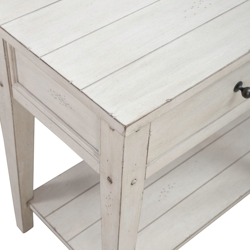 Lake House Drawer Sofa Table - Weathered White Oak Wood Plank Top