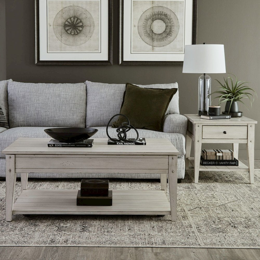 Lake House Opt 3 Piece Table Set - Lift Top Cocktail, 2 End Tables, White Oak
